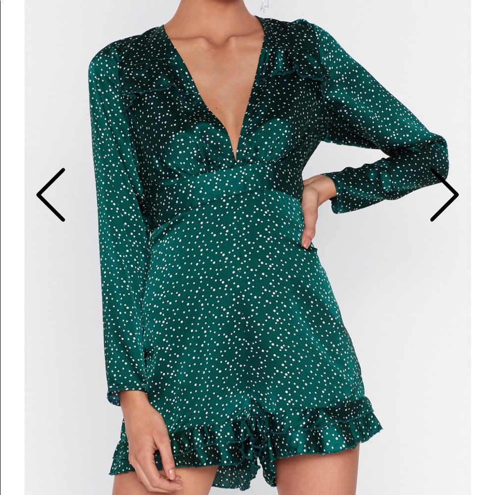 Nasty gal polka dot ruffle playsuit green